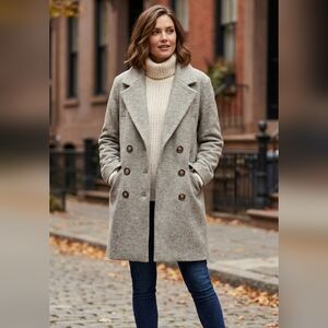 H&M Premium Italian Wool-blend Coat Beige/gray melange Size 4 Oversized